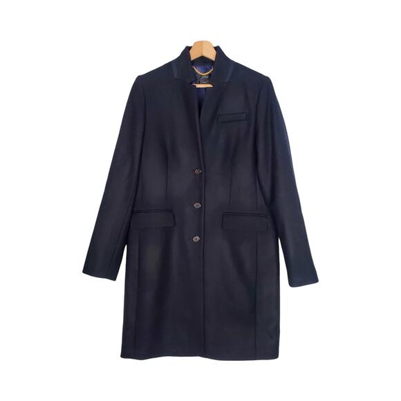 J Crew Regent TopCoat Double Serge Coat Jacket 100% Wool Black C8552 Size 10 - Picture 1 of 8